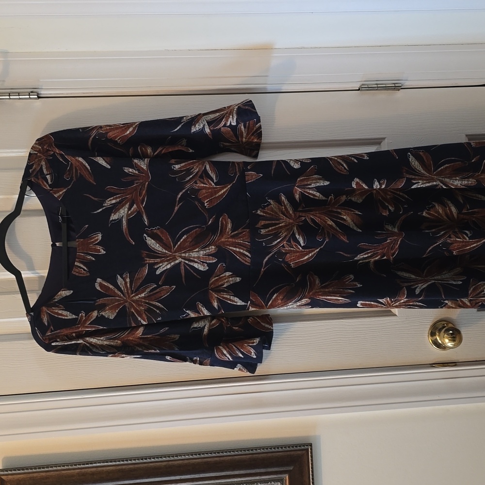R&K BRAND WOMEN'S BLUE AND BROWN 3/4 SLEEVES PLUS SIZE DRESS SIZE 14